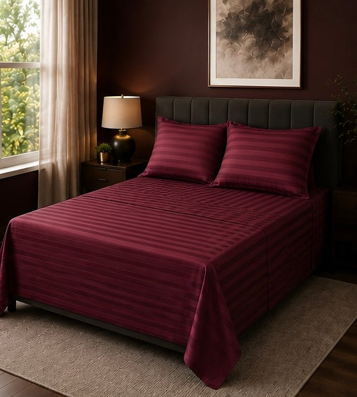Wine Red Microfiber Bedsheet Set - Standard Double Size Bedsheet with 2 Pillow Cover