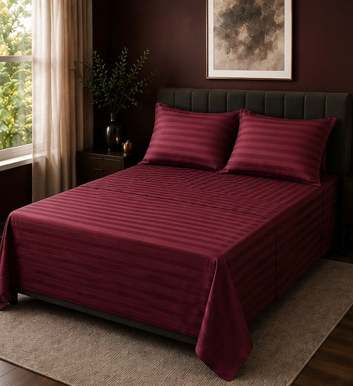 Wine Red Microfiber Bedsheet Set - Standard Double Size Bedsheet with 2 Pillow Cover