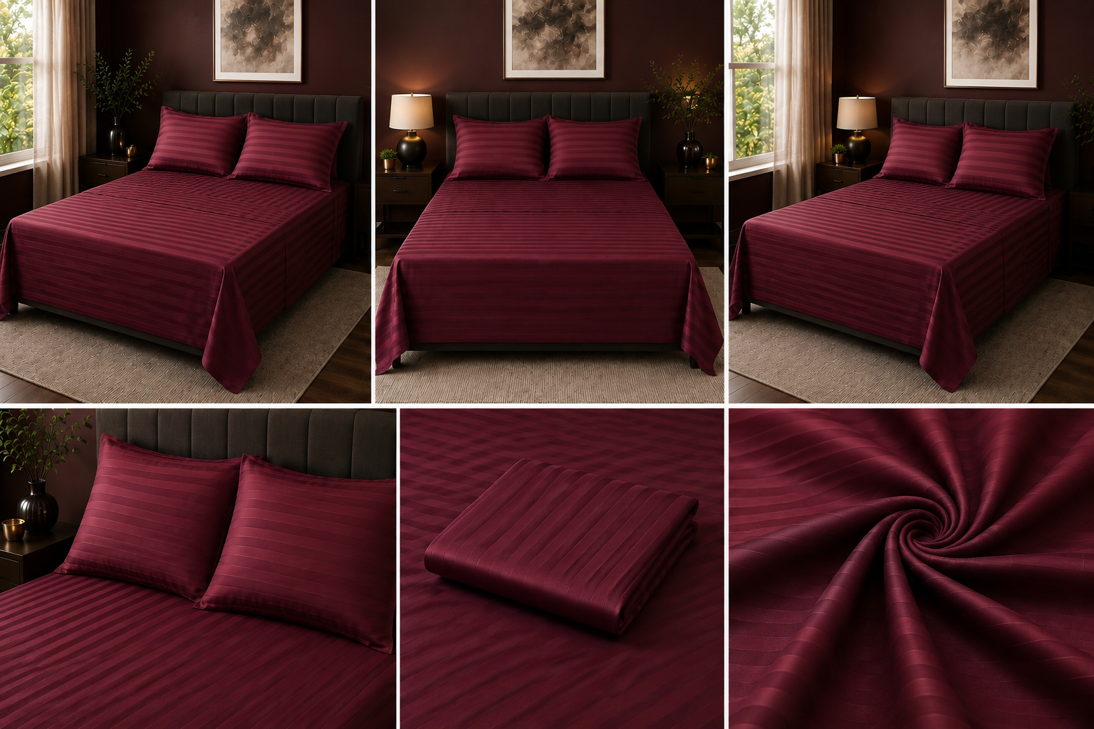 Wine Red Microfiber Bedsheet Set - Standard Double Size Bedsheet with 2 Pillow Cover
