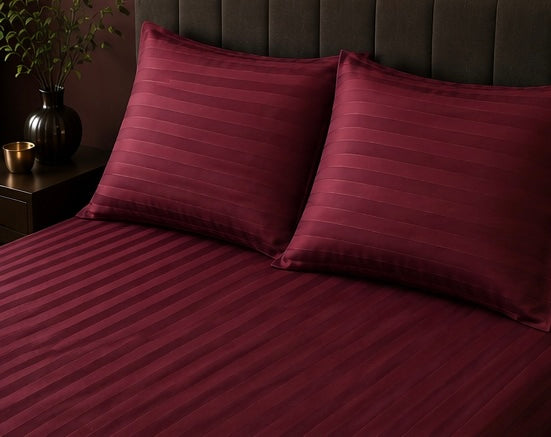 Wine Red Microfiber Bedsheet Set - Standard Double Size Bedsheet with 2 Pillow Cover