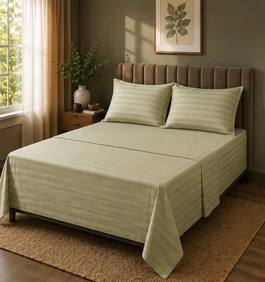 Light Green Microfiber Bedsheet Set - Standard Double Size Bedsheet with 2 Pillow Cover