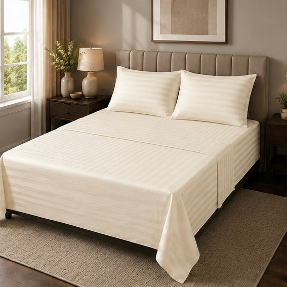 Off-White Microfiber Bedsheet Set - Standard Double Size Bedsheet with 2 Pillow Cover