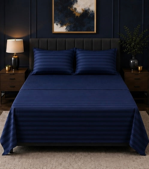 Blue Microfiber Bedsheet Set - Standard Double Size Bedsheet with 2 Pillow Cover