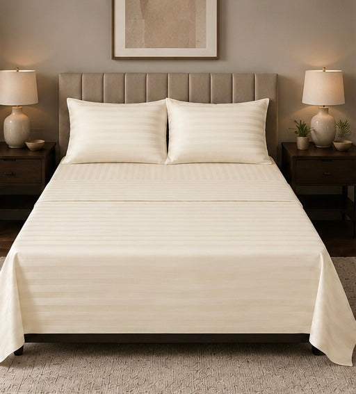 Off-White Microfiber Bedsheet Set - Standard Double Size Bedsheet with 2 Pillow Cover
