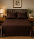 Brown Microfiber Bedsheet Set - Standard Double Size Bedsheet with 2 Pillow Cover