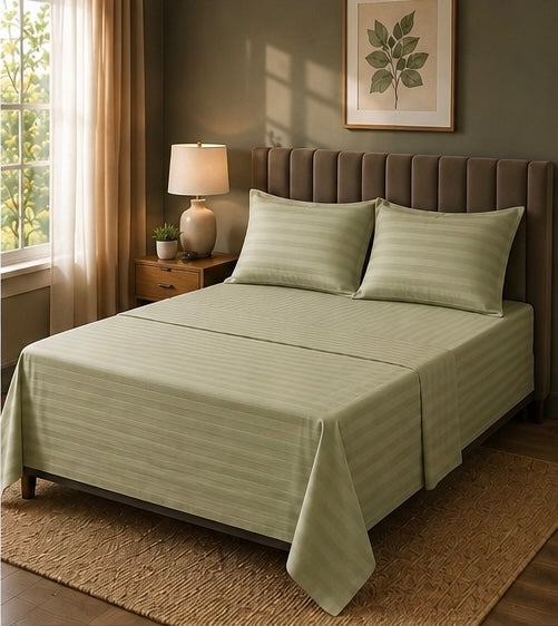 Light Green Microfiber Bedsheet Set - Standard Double Size Bedsheet with 2 Pillow Cover