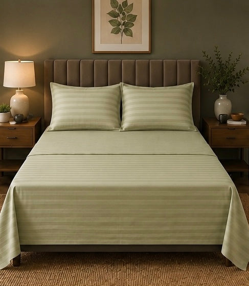 Light Green Microfiber Bedsheet Set - Standard Double Size Bedsheet with 2 Pillow Cover