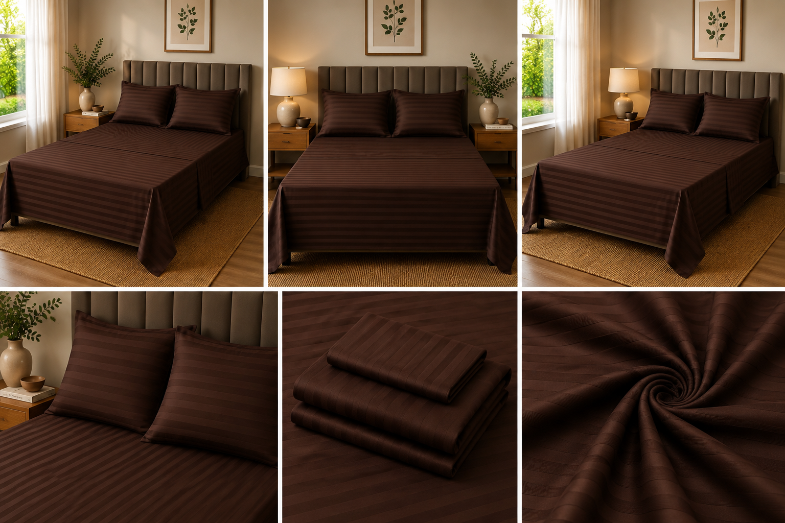 Brown Microfiber Bedsheet Set - Standard Double Size Bedsheet with 2 Pillow Cover