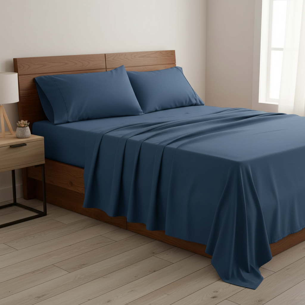 Navy Blue Microfiber Bedsheet Set