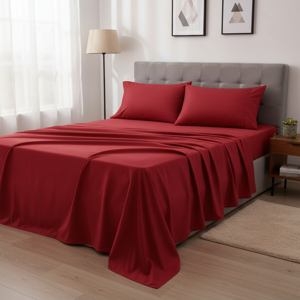 Red Microfiber Bedsheet Set