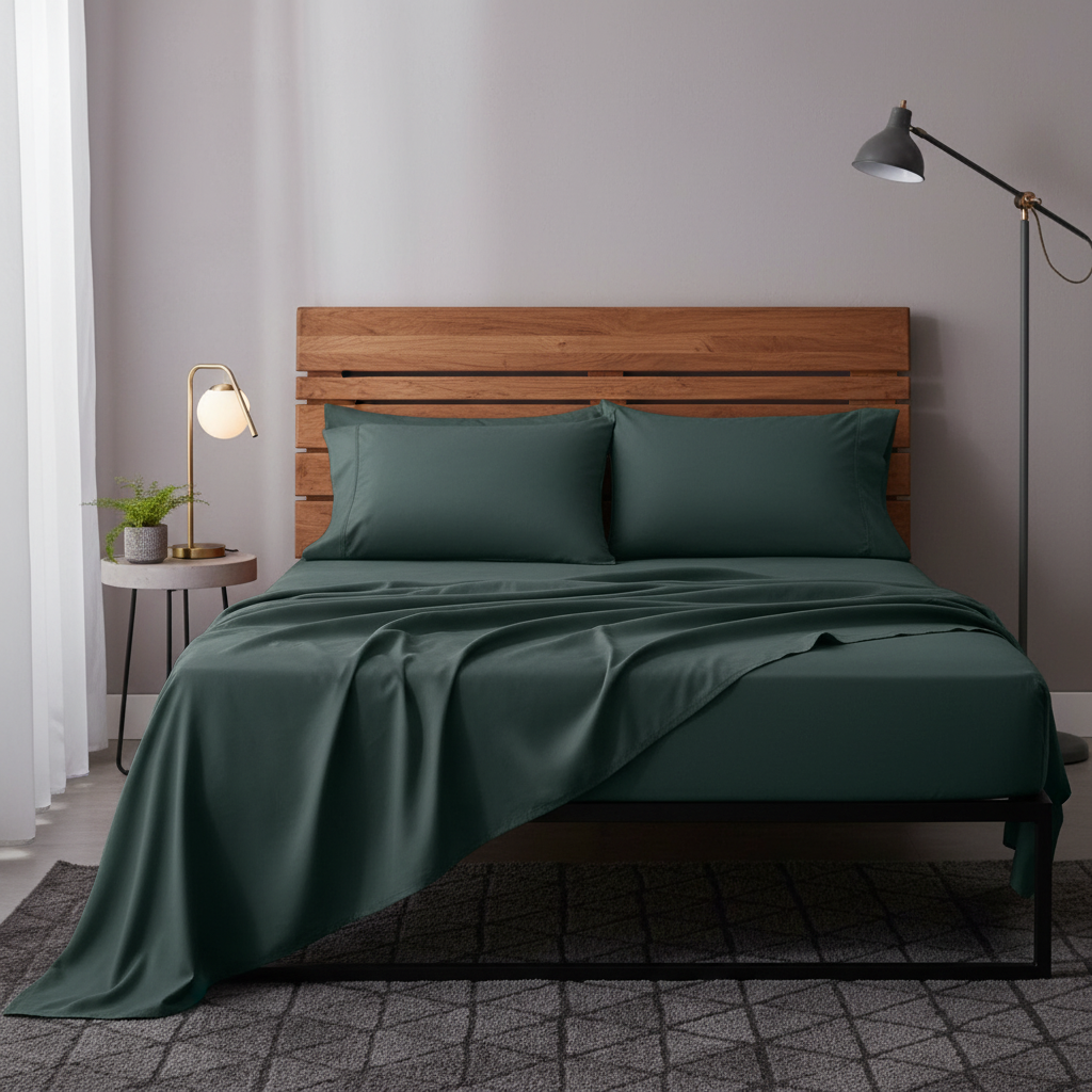 Forest Green Microfiber Bedsheet Set - Standard Double Size Bedsheet with 2 Pillow Cover