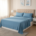 Baby Blue Microfiber Bedsheet Set - Standard Double Size Bedsheet with 2 Pillow Cover