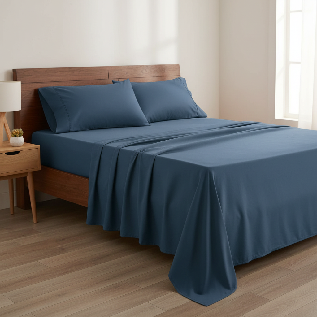 Navy Blue Microfiber Bedsheet Set