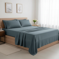 Steel Blue Microfiber Bedsheet Set - Standard Double Size Bedsheet with 2 Pillow Cover